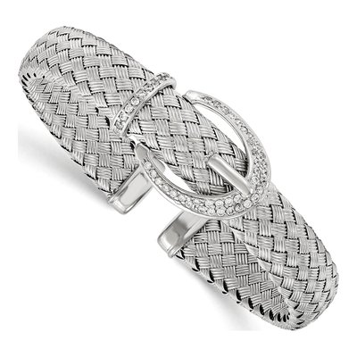 Sterling Silver CZ Woven Cuff Bracelet
