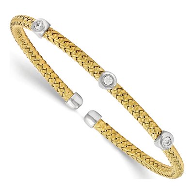 Gold-Plated Sterling Silver CZ Woven Cuff Bracelet