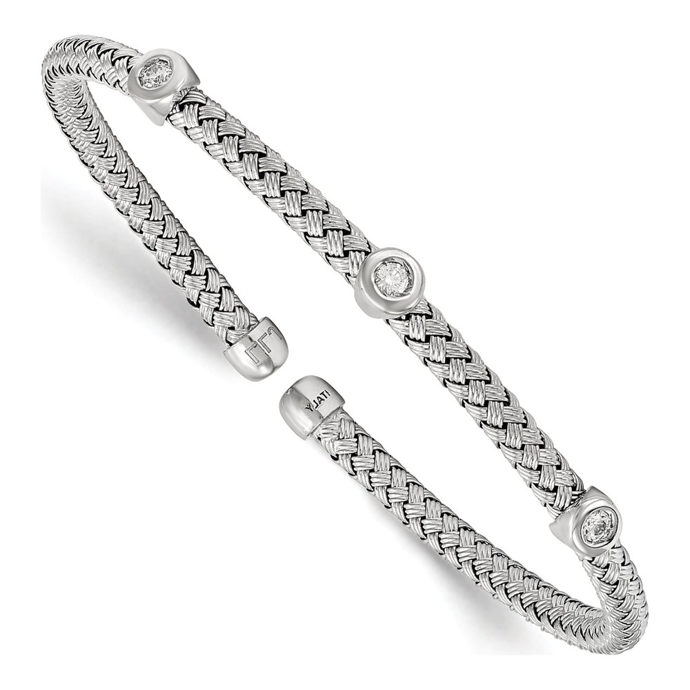 Sterling Silver CZ Woven Cuff Bracelet