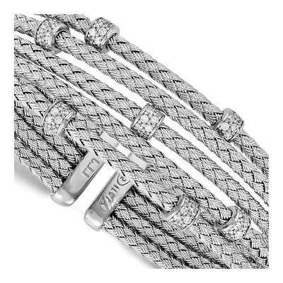 Sterling Silver CZ Woven Cuff Bracelet – view 2