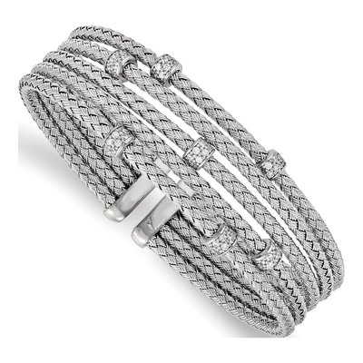 Sterling Silver CZ Woven Cuff Bracelet