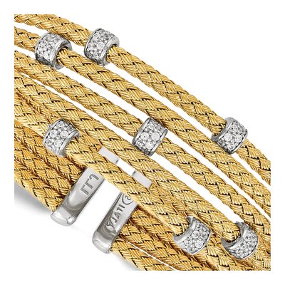 Gold-Plated Sterling Silver CZ Woven Cuff Bracelet – view 3