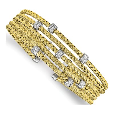 Gold-Plated Sterling Silver CZ Woven Cuff Bracelet