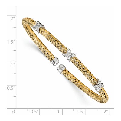 Gold-Plated Sterling Silver CZ Woven Cuff Bracelet – view 2