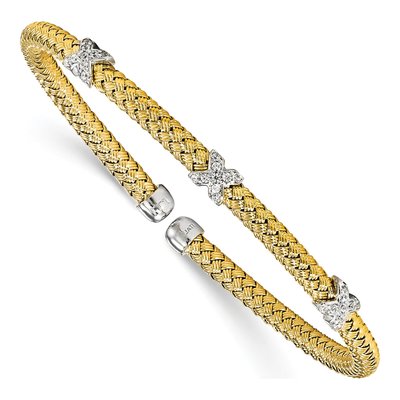Gold-Plated Sterling Silver CZ Woven Cuff Bracelet