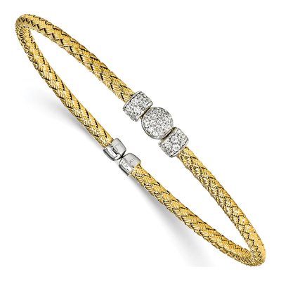 Gold-Plated Sterling Silver CZ Woven Cuff Bracelet