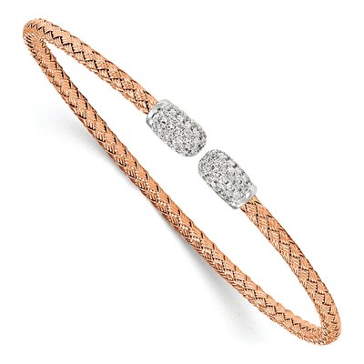 Rose Gold-Plated Sterling Silver CZ Woven Cuff Bracelet