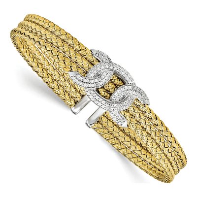 Gold-Plated Sterling Silver CZ Woven Cuff Bracelet