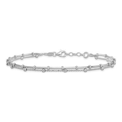 Sterling Silver Semi-Solid Beaded 2-Strand Chain Anklet – view 4