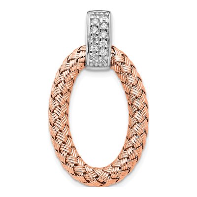Rose Gold-Plated Sterling Silver CZ Braided Oval Pendant