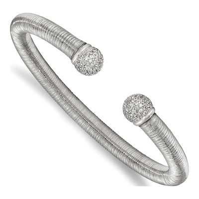 Sterling Silver CZ Textured Cuff Bangle Bracelet