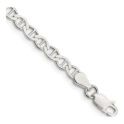 Sterling Silver 4mm Semi-Solid Flat Anchor Chain Bracelet