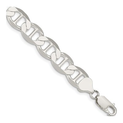 Sterling Silver 9.95mm Semi-Solid Flat Anchor Chain Bracelet