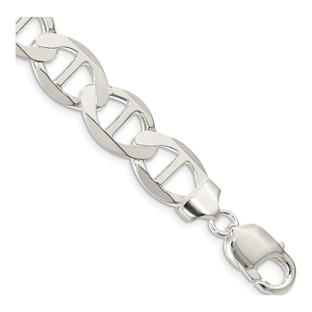 Sterling Silver 12.3mm Semi-Solid Flat Anchor Chain Bracelet
