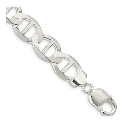 Sterling Silver 12.3mm Semi-Solid Flat Anchor Chain Anklet