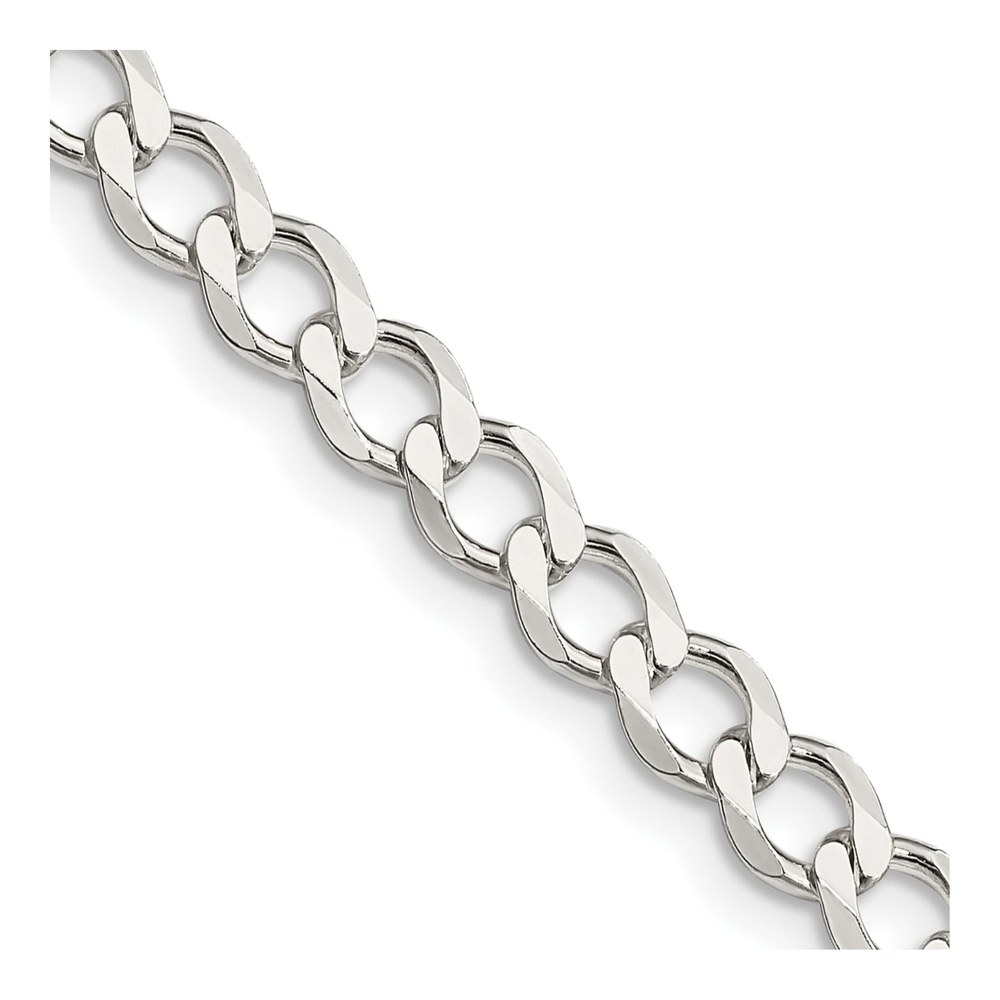 24 Inch Sterling Silver 5.3mm Semi-Solid Flat Curb Chain Necklace with Lobster Clasp