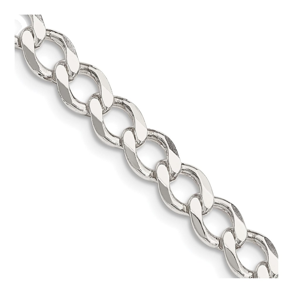 24 Inch Sterling Silver 6.7mm Semi-Solid Flat Curb Chain Necklace with Lobster Clasp