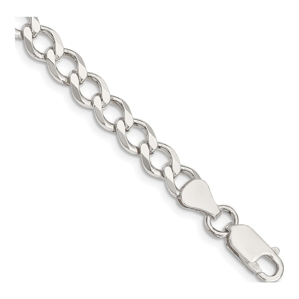 8 Inch Sterling Silver 6.7mm Semi-Solid Flat Curb Chain Bracelet with Lobster Clasp