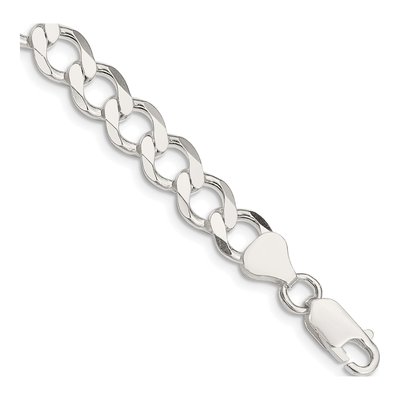 Sterling Silver 8.1mm Semi-Solid Flat Curb Chain Bracelet