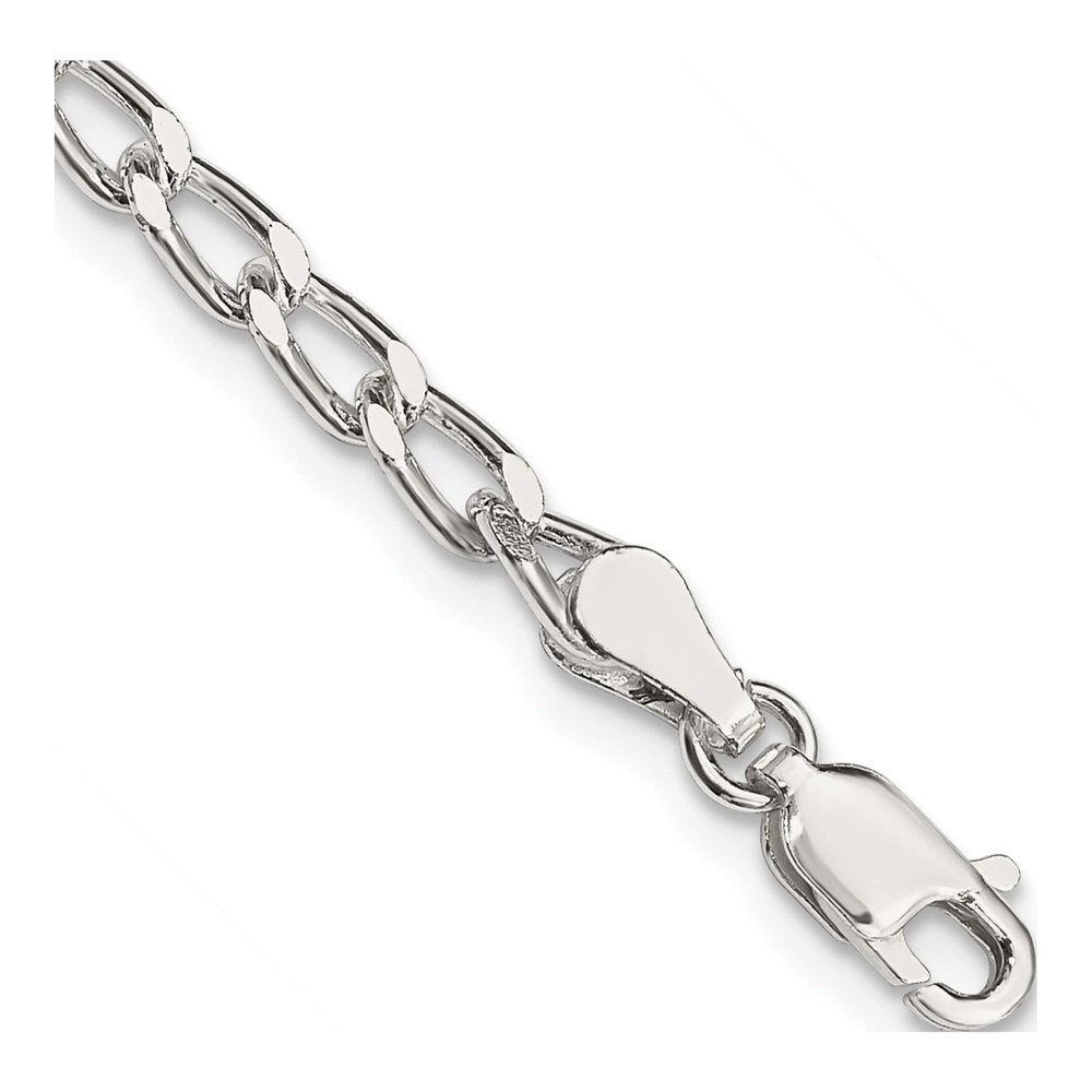 10 Inch Sterling Silver 3.2mm Open Elongated Link Chain Anklet with Lobster Clasp