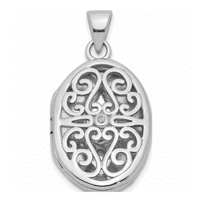 Sterling Silver Diamond Filigree Oval Locket