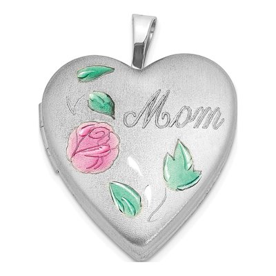Sterling Silver Enamel Flower Mom Heart Locket