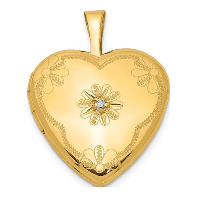 14K Gold-Filled Diamond Filled Flower Heart Locket