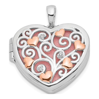 Rose Gold-Plated Sterling Silver CZ Filigree Heart Locket