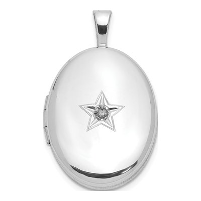Sterling Silver 1/20 ct tw Diamond Star Oval Locket