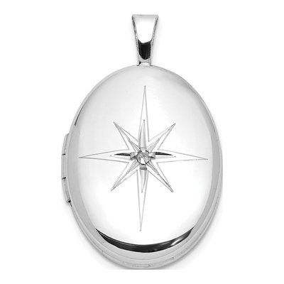Sterling Silver 1/20 ct tw Diamond Starburst Oval Locket