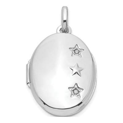 Sterling Silver Diamond Star Oval Locket