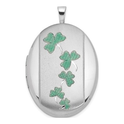 Sterling Silver Enameled Clover Oval Locket