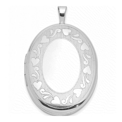 Sterling Silver Heart Border Oval Locket