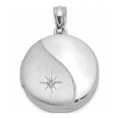 Sterling Silver 1/20 ct tw Diamond Round Locket