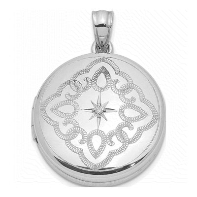 Sterling Silver 1/20 ct tw Diamond Lace Round Locket
