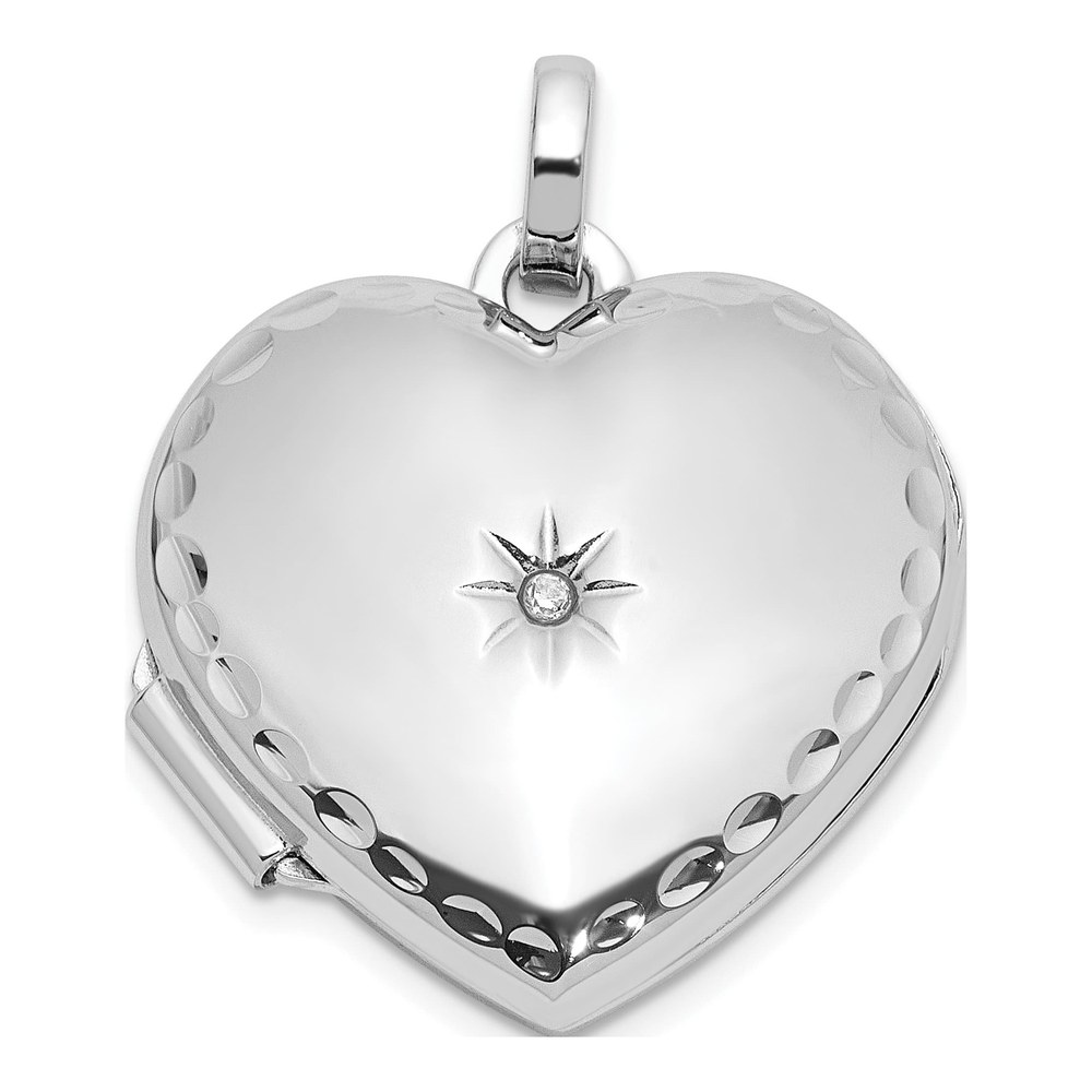 Sterling Silver Diamond Heart Locket, Rhodium-Plated