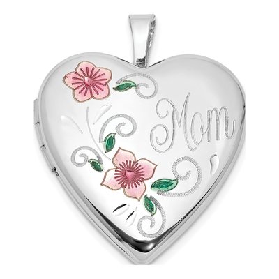 Sterling Silver Floral Mom Heart Locket