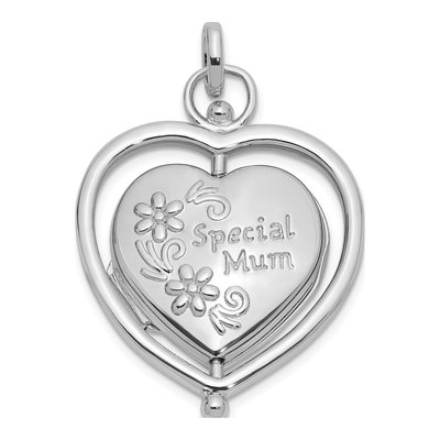 Sterling Silver Floral Mom Reversible Heart Locket