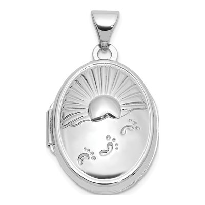 Sterling Silver Foot Prints Reversible Oval Locket
