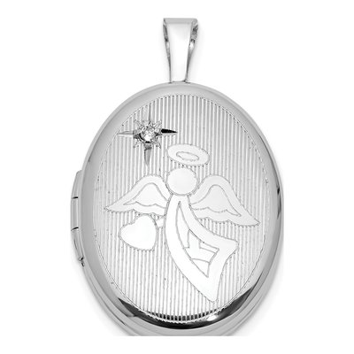 Sterling Silver 1/20 ct tw Diamond Angel Oval Locket