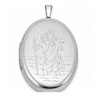 Sterling Silver St Christopher Oval Locket