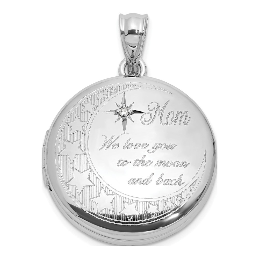 Sterling Silver Mom Moon & Stars CZ Locket