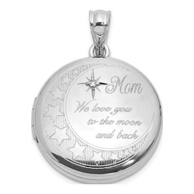 Sterling Silver CZ Mom Moon Stars Locket