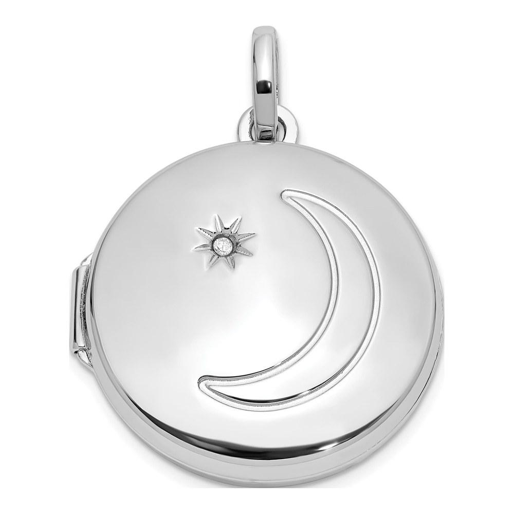 Sterling Silver Diamond Moon Star Locket