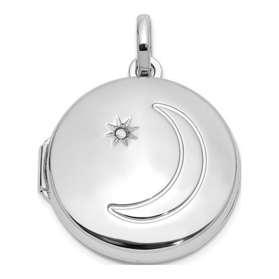 Sterling Silver Diamond Moon Star Locket