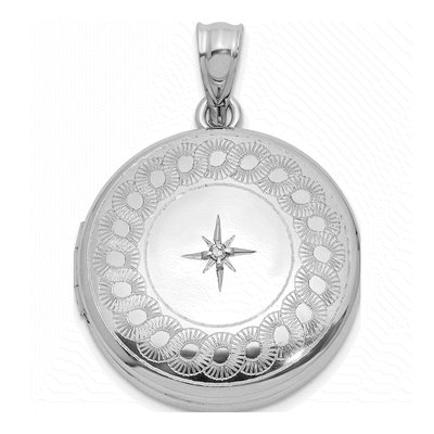 Sterling Silver 1/20 ct tw Diamond Star Round Locket