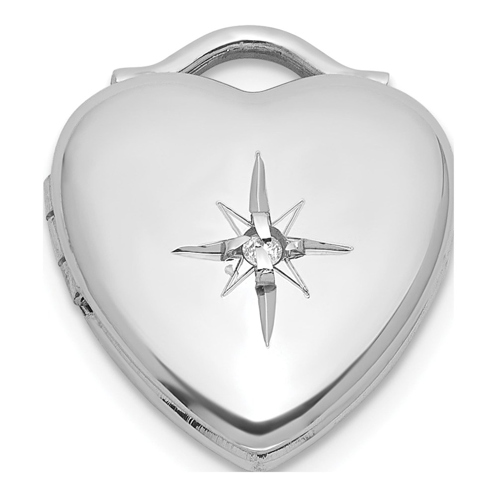 Sterling Silver Rhodium-Plated Polished Front/brushed Back 1/20 Carat Diamond 12mm Heart Locket