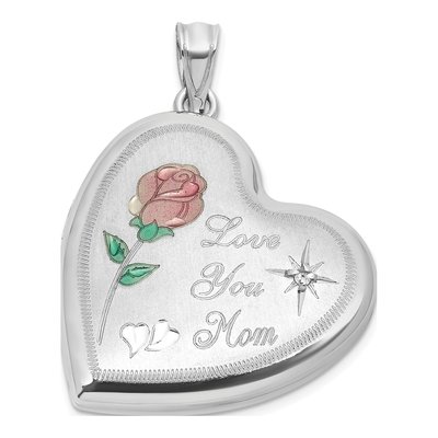 Sterling Silver 1/20 ct tw Diamond Heart Love You Mom Locket