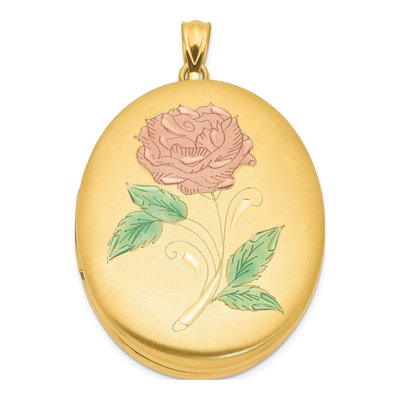 14K Gold-Filled Enameled Oval Flower Locket