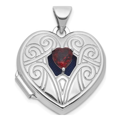 Sterling Silver Garnet Heart Locket